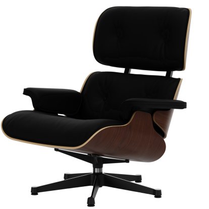 Eames Lounge Chair, Noyer foncé, Cuir Premium F nero, 89 cm, Aluminium poli, côtés noirs