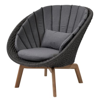 Fauteuil lounge Peacock, Medium flat soft Rope - Dark grey / Teak, Natté - Gris