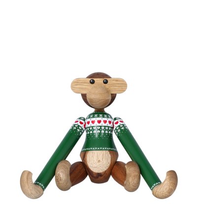 Figurine en bois de singe Monkey Christmas Jumper, Petit (H 19 cm), Pull vert