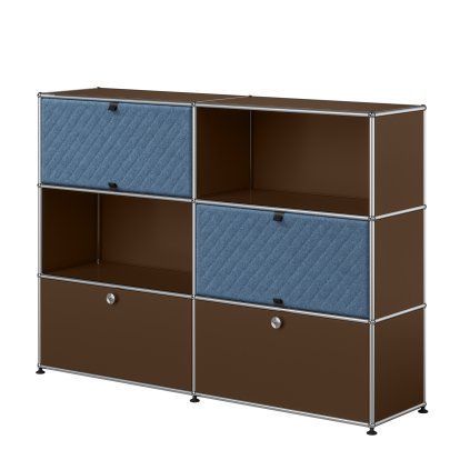 Buffet haut USM Haller L avec deux Soft Panels USM Haller, diagonale, Marron USM, Bleu