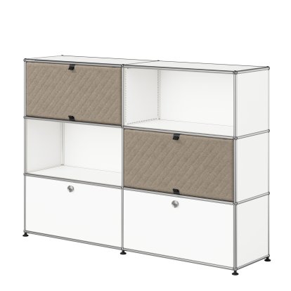 Buffet haut USM Haller L avec deux Soft Panels USM Haller, diagonale, Blanc pur RAL 9010, Taupe