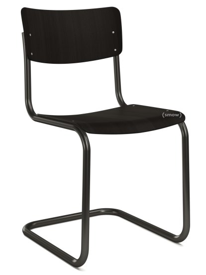 Chaise cantilever S 43 classique, Noir (RAL 9005), Hêtre teinté, Noir (TP 29), Sans coussin d'assise, Patins en plastique noir avec feutre