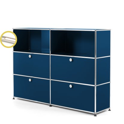 USM Haller E Highboard L avec éclairage du compartiment, Bleu acier RAL 5011, Blanche chaude