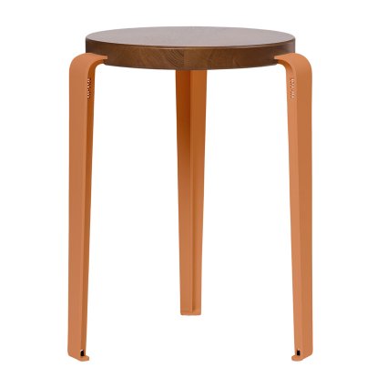 Tabouret Lou, bois massif, Chêne teinté, Rouge tangerine