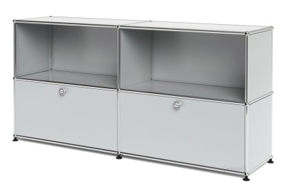 Meuble de rangement Sideboard L USM Haller, personnalisable, Gris clair RAL 7035, Ouvert, Avec 2 portes abattantes