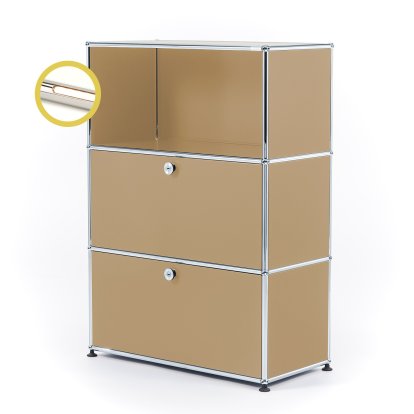 USM Haller E Highboard M avec 2 portes battantes et éclairage du compartiment, Beige USM, Blanche chaude
