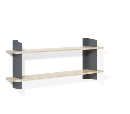 Étagère murale Atelier, Plaques de 3 couches d'épicéa/sapin teintées en blanc, Basalte gris, version  2, 160 cm