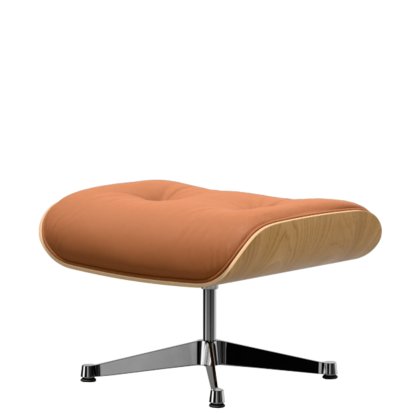 Eames Lounge Chair Ottoman, Châtaignier naturel, Cuir Premium F cognac, Aluminium poli