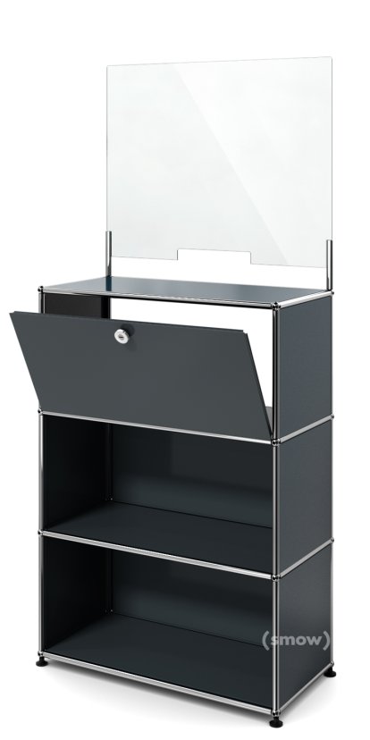 Comptoir USM Haller M avec écran de sécurité et passe-documents, Anthracite RAL 7016, Avec pieds
