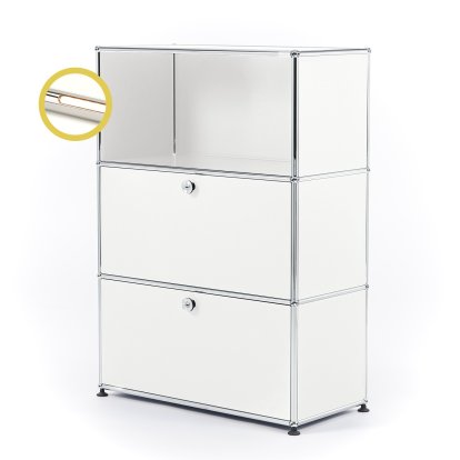 USM Haller E Highboard M avec 2 portes battantes et éclairage du compartiment, Blanc pur RAL 9010, Blanche chaude