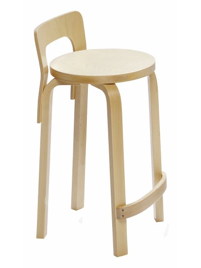 Chaise haute K65, Assise stratifié blanc, pieds bouleau laqué nature