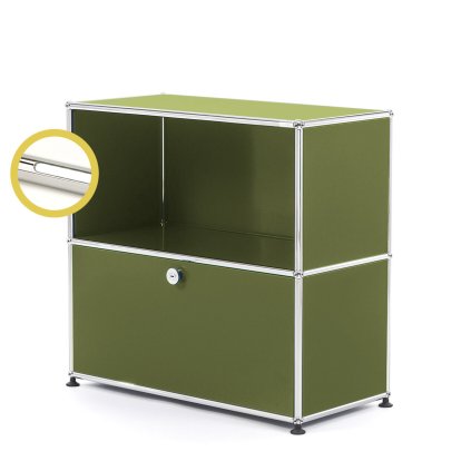 USM Haller E Sideboard M avec éclairage du compartiment, Vert olive RAL 6003, Blanche froide