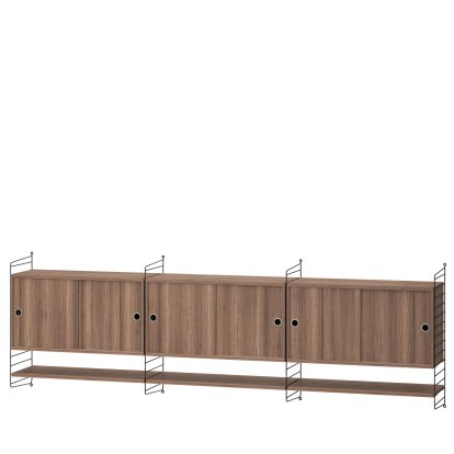 Étagère murale String System avec 3 armoires suspendues, Placage noyer, Noir