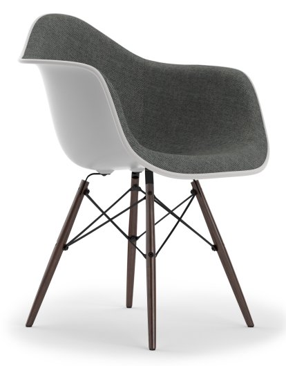 Eames Plastic Armchair DAW, Coton blanc, Rembourrage intégral, Nero / ivoire, Version standard - 43 cm, Érable foncé