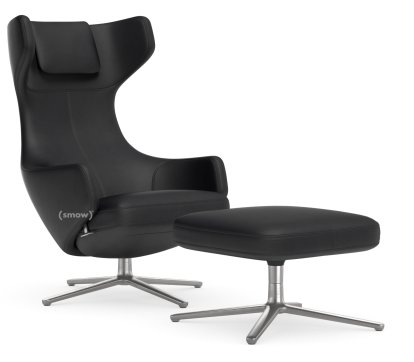 Fauteuil Grand Repos, Fauteuil Grand Repos & Ottoman, Cuir Premium F nero, 40 cm, Poli