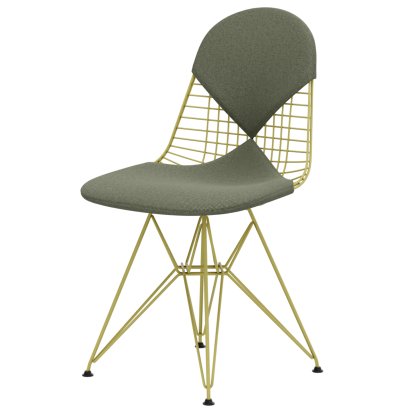 Chaise Wire Chair DKR, Revêtement thermolaqué citron, Coussin pour assise et dossier (Bikini), Hopsak ivoire / forêt