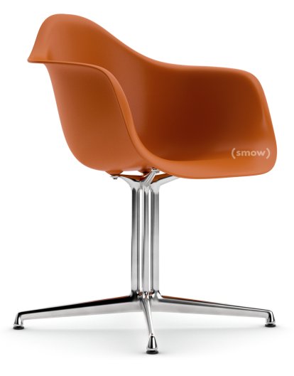 Eames Plastic Armchair DAL, Orange rouille, Sans rembourrage, Sans rembourrage, Aluminium poli, Nouvelle hauteur d'assise (43,0 cm)