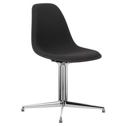 Eames Plastic Side Chair DSL, Noir profond, Rembourrage intégral, Gris foncé, Aluminium poli