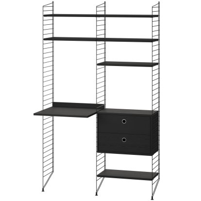 Étagère au sol avec bureau et rangement, Rayonnages frêne noir, panneaux noir