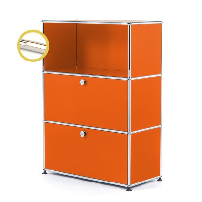 USM Haller E Highboard M avec 2 portes battantes et éclairage du compartiment, Orange pur RAL 2004, Blanche chaude