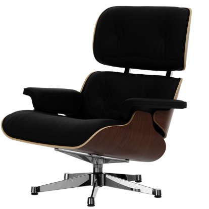 Eames Lounge Chair, Noyer foncé, Cuir Premium F nero, 89 cm, Aluminium poli