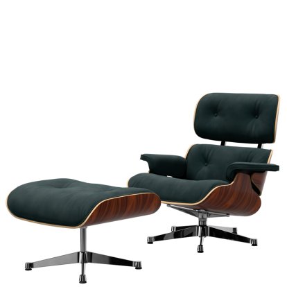 Eames Lounge Chair & Ottoman Calma, Palissandre Santos, Calma, vert pin, 84 cm - Hauteur originale de 1956, Aluminium poli