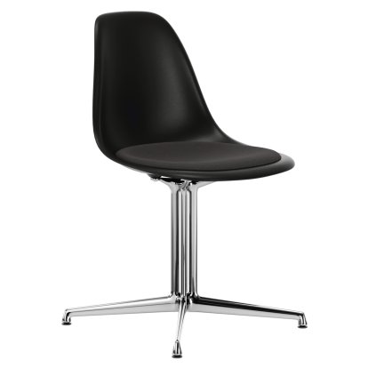 Eames Plastic Side Chair DSL, Noir profond, Avec coussin d'assise, Gris foncé, Aluminium poli