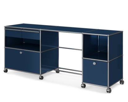 Bureau USM Haller Type 3, Bleu acier RAL 5011, Souples pour sols durs