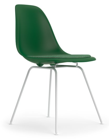 Eames Plastic Side Chair DSX, Vert émeraude, Avec coussin d'assise, Vert / ivoire, Version standard - 43 cm, Revêtement blanc