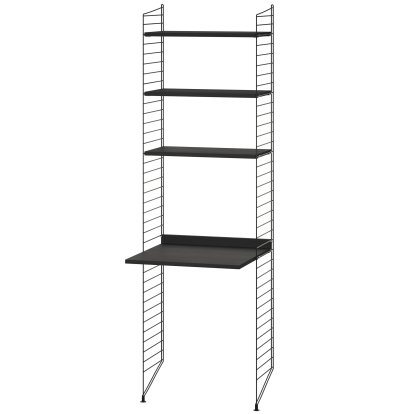 Étagère au sol avec bureau intégré, Rayonnages frêne noir, panneaux noir