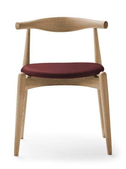 CH20 Elbow Chair, Chêne savonné, Cuir bourgogne