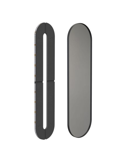 Unu miroir avec éclairage LED ovale (set), H 140 x L 40 cm, Noir mat