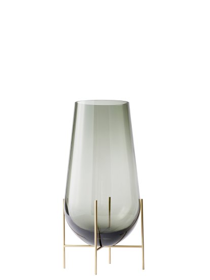 Vase Échasse , Petit (H 28 cm, Ø 15/10 cm), Fumée / Laiton brossé