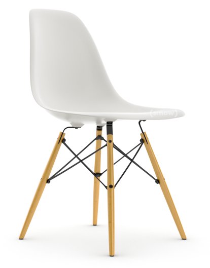 Eames Plastic Side Chair DSW, Blanc RE, Sans rembourrage, Sans rembourrage, Version standard - 43 cm, Érable nuance de jaune