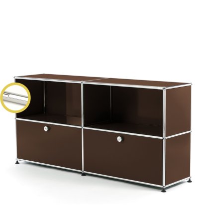 USM Haller E Sideboard L avec éclairage des compartiments, Marron USM, Blanche froide