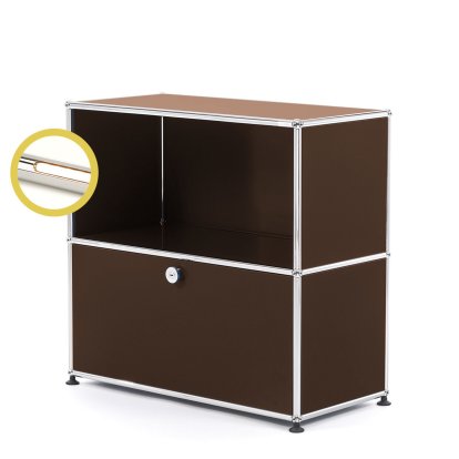 USM Haller E Sideboard M avec éclairage du compartiment, Marron USM, Blanche chaude