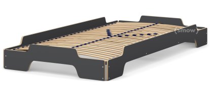 Lit empilable Rolf Heide, 100 x 200, CPL anthracite, bords huilés et cirés, Cadre en bois massif