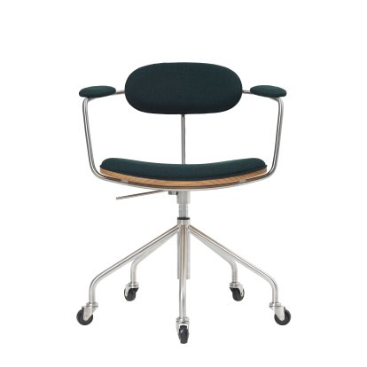 Chaise de bureau CH621 pivoatnte, Chêne huilé, Tissu vert foncé (Vidar 1062), Acier inoxydable 