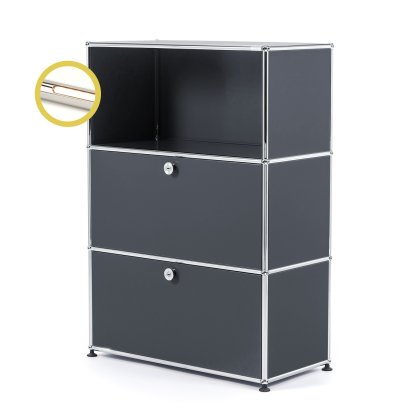 USM Haller E Highboard M avec 2 portes battantes et éclairage du compartiment, Anthracite RAL 7016, Blanche chaude