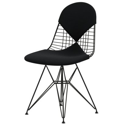 Chaise Wire Chair DKR, Revêtement thermolaqué noir basic, Coussin pour assise et dossier (Bikini), Apollo carbone / noir