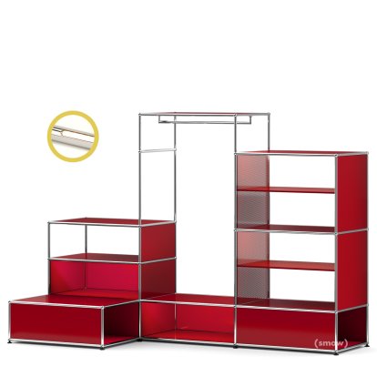 Penderie-présentoir USM Haller XL avec éclairage, Rouge rubis USM