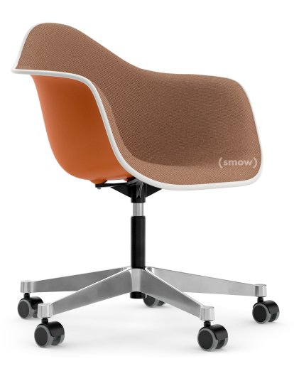 Eames Plastic Armchair RE PACC, Orange rouille, Rembourrage intégral, Cognac / ivoire