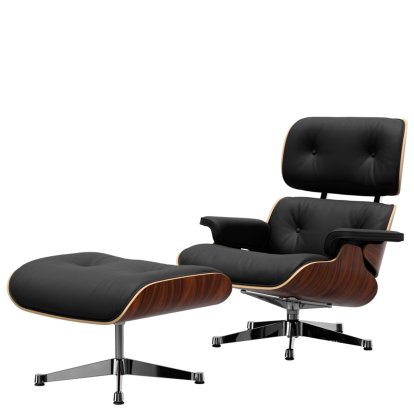 Eames Lounge Chair & Ottoman, Palissandre Santos, Cuir Premium F nero, 89 cm, Aluminium poli