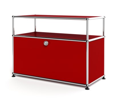 Meuble bas Lowboard M USM Haller avec rehausse, personnalisable, Rouge rubis USM, Avec  porte abattante, Sans passe-câbles