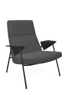 Fauteuil Votteler Dossier bas|Tissu Gaia tourmaline|Peint par poudrage noir mat|Chêne fumé